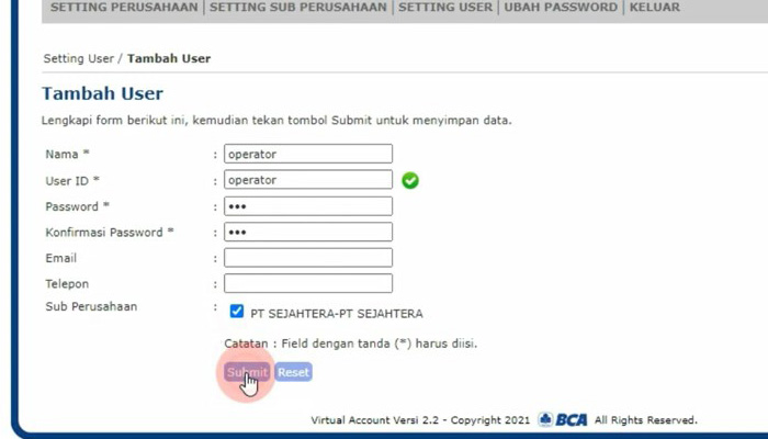 va converter tambah user