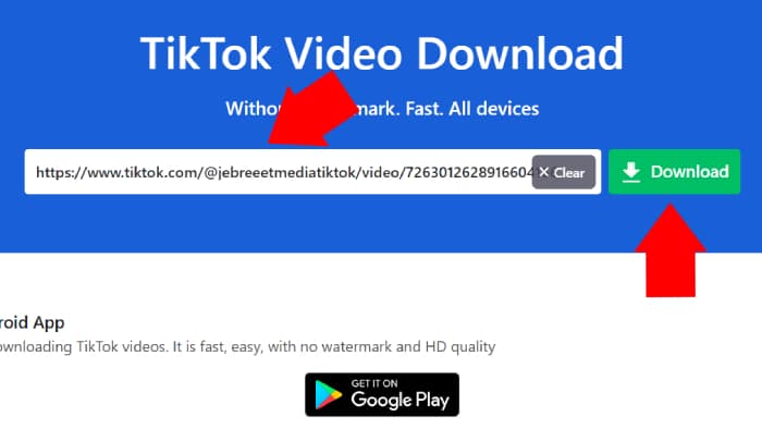 Buka snaptik paste link tiktok tekan download hijau