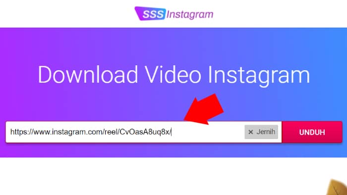 Paste link reels di SSS Instagram