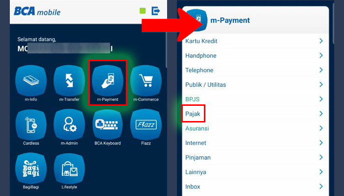 bca mobile m-payment pajak