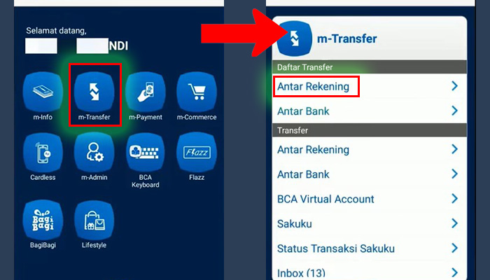 bca mobile m-transfer - antar rekening daftar transfer