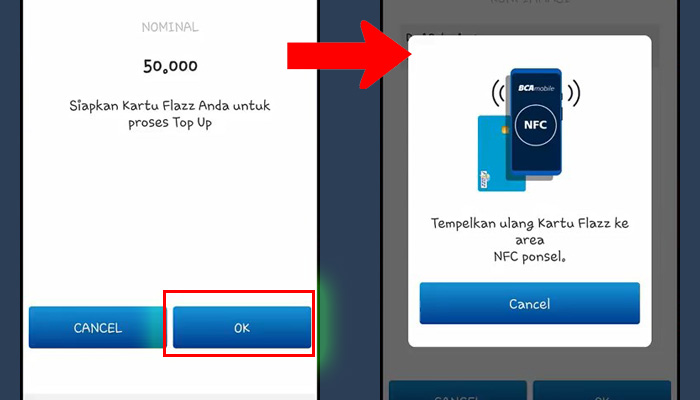 bca mobile top up - tempelkan kartu