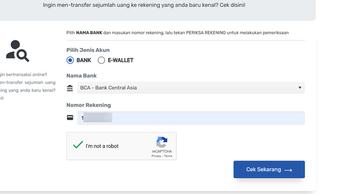 cekrekening data bank