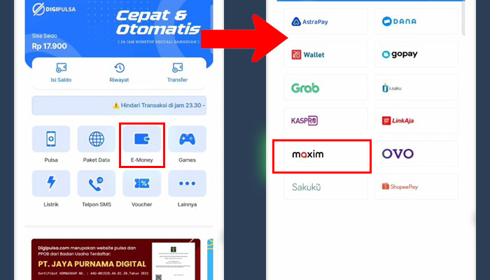 digipulsa e-money - maxim