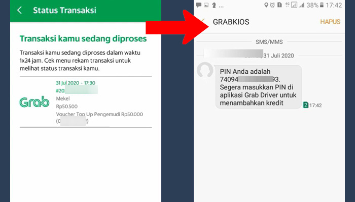 grab kios status transaksi PIN