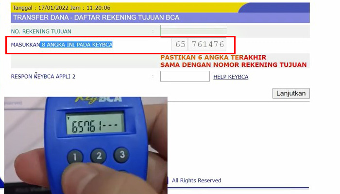 keybca masukan 8 angka