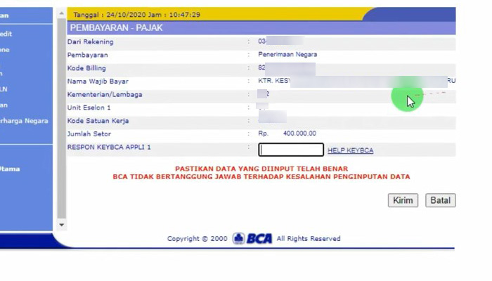 klik bca konfirmasi pembayaran str