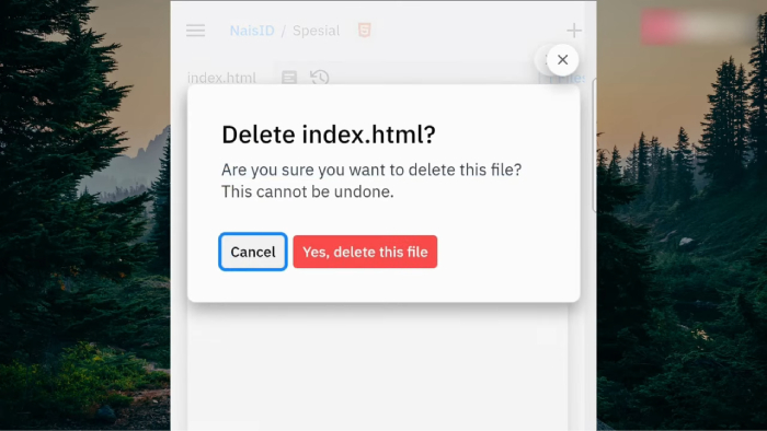 konfirmasi penghapusan file index html