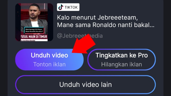 tekan unduh video pada snaptik