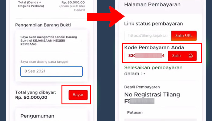 tilang kejaksaan bayar - kode pembayaran