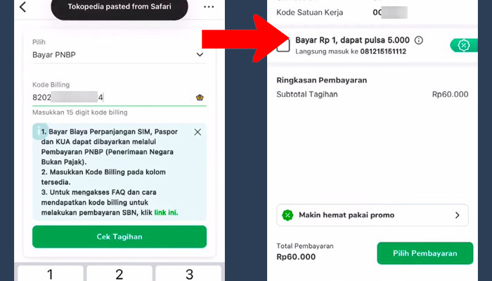 tokopedia cek tagihan - pilih metode pembayaran