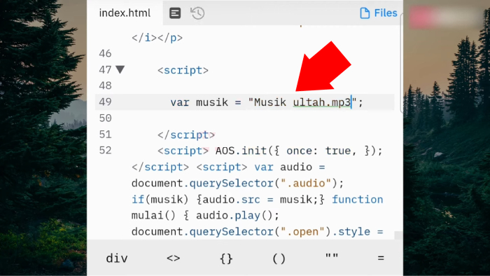 tuliskan nama file audio dengan benar pada kodenya