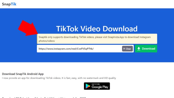 website snaptik tidak melayani download dari ig