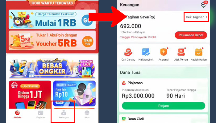 akulaku keuangan - cek tagihan