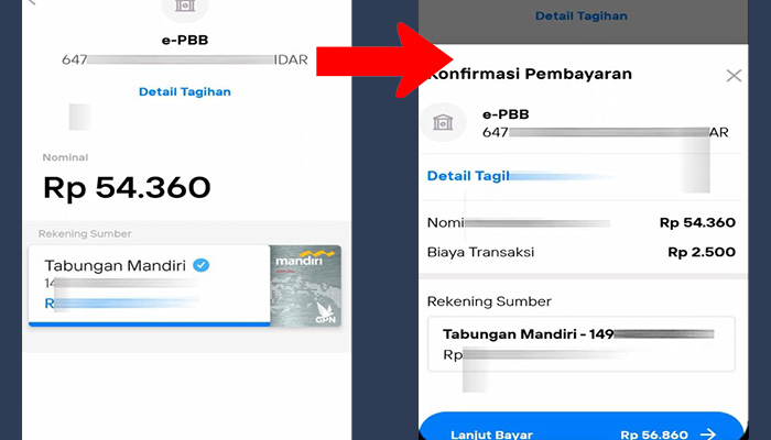 mandiri livin detail pembayaran - konfirmasi pembayaran pbb