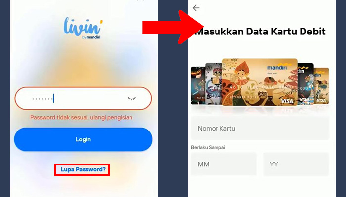 mandiri livin lupa password - masukan data kartu debit