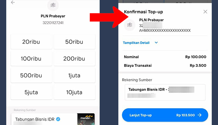 mandiri livin nominal top up - konfirmasi pembayaran