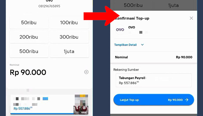 mandiri livin nominal top up - konfirmasi top up ovo