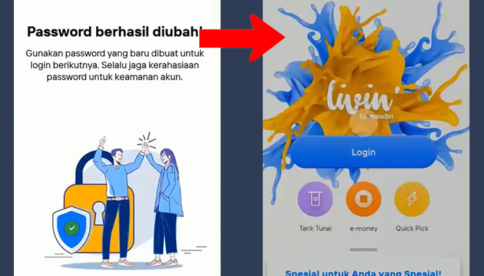 mandiri livin password berhasil diubah - login