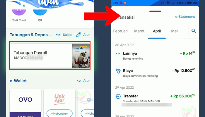 mandiri livin payroll - mutasi rekening