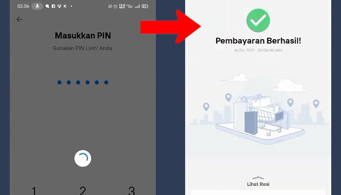 mandiri livin pin - pembayaran berhasil