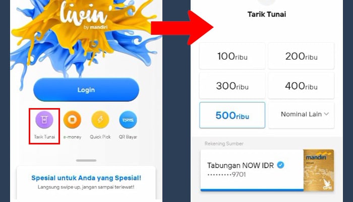 mandiri livin tarik tunai - nominal uang