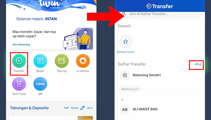 mandiri livin transfer - atur