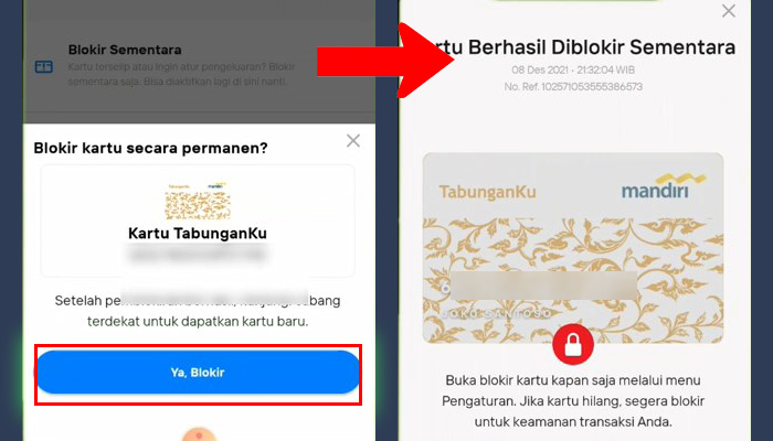 mandiri livin ya blokir - kartu berhasil diblokir