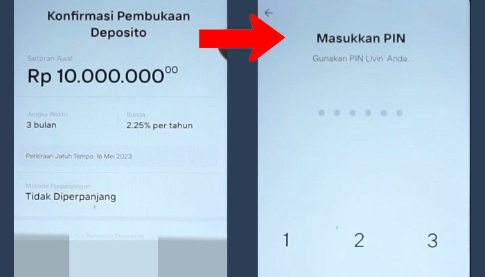 mandiri living konfirmasi pembukaan rekening - pin