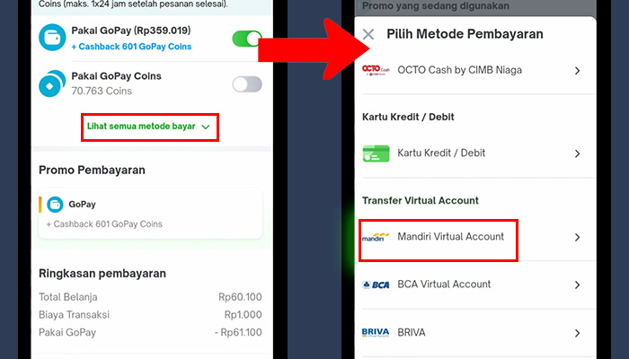 tokopedia lihat semua metode pembayaran - mandiri virtual account