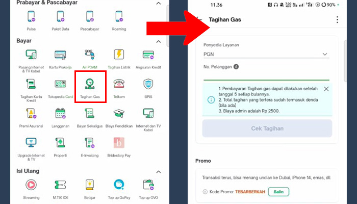 tokopedia tagihan gas - pgn