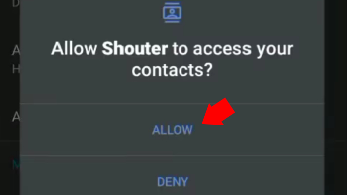 berikan shouter izin untuk mengakses kontak