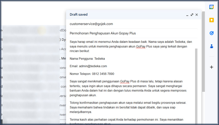 gmail kirim email ke gojek