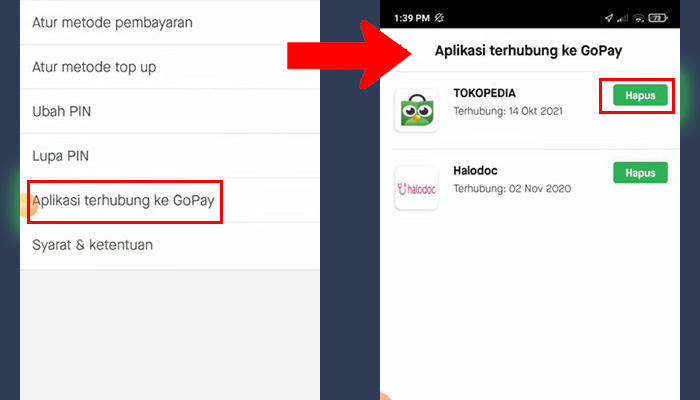 gopay aplikasi terhubung - hapus