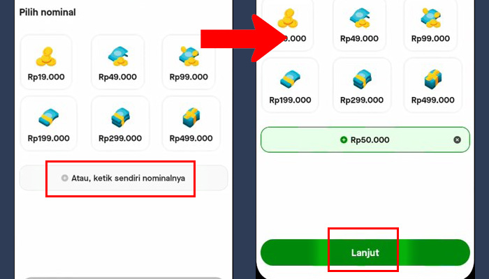 gopay atau ketik sendiri nominalnya - lanjut