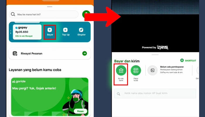 gopay bayar - ke rek bank