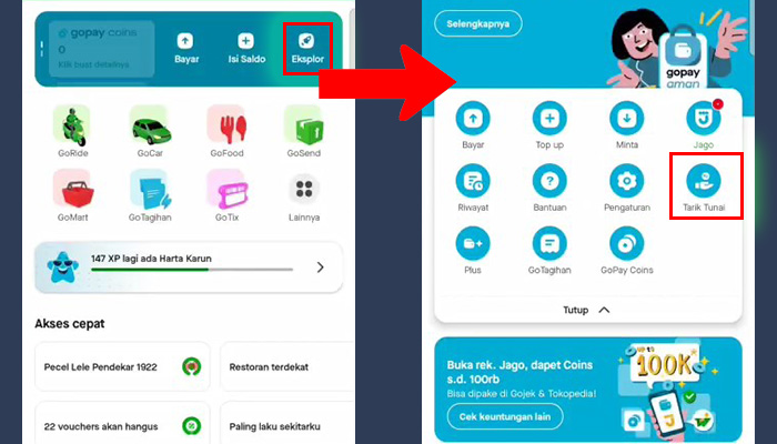 gopay eksplor - tarik tunai