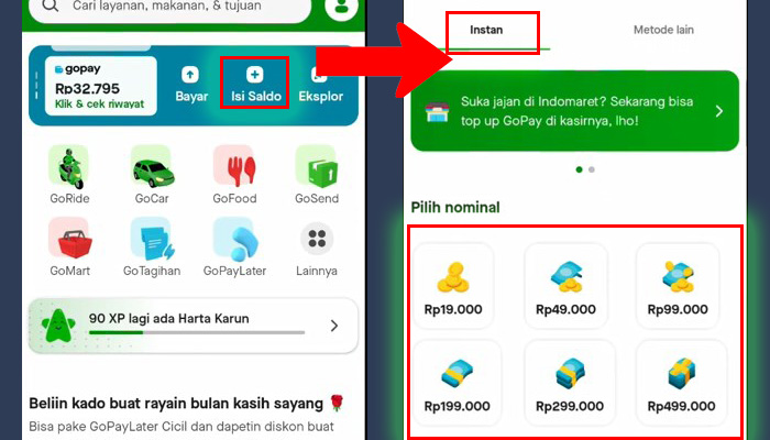 gopay isi saldo - instan nominal