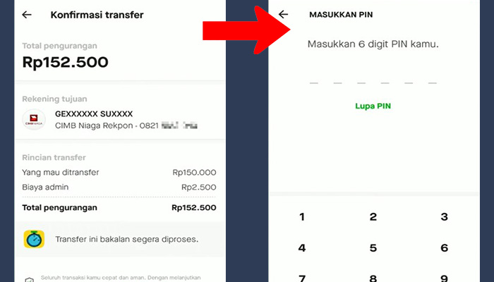 gopay konfirmasi transfer cimb niaga rekpon - pin