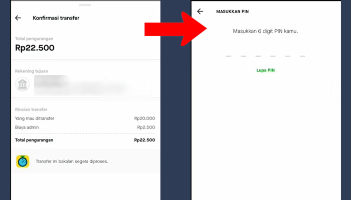 gopay konfirmasi transfer - pin