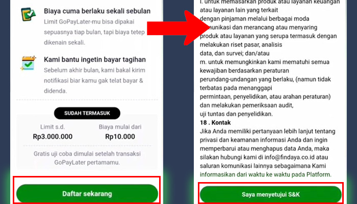 gopay later daftar sekarang - saya menyetujui S&K