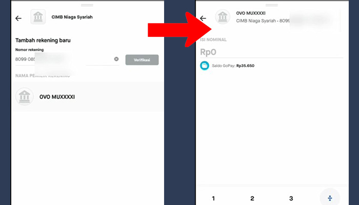 gopay nomor rekening cimb niaga - nominal