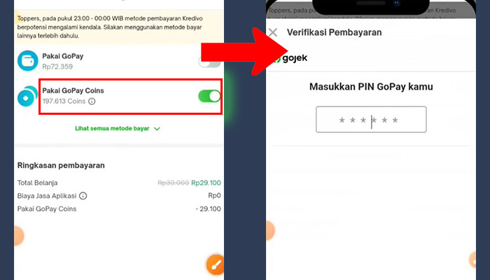 gopay pakai gopay coins - pin