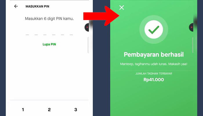 gopay pin - pembayaran berhasil