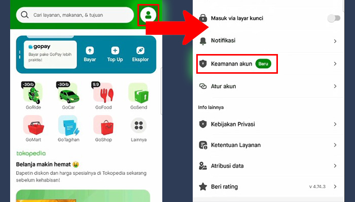 gopay profil - keamanan akun