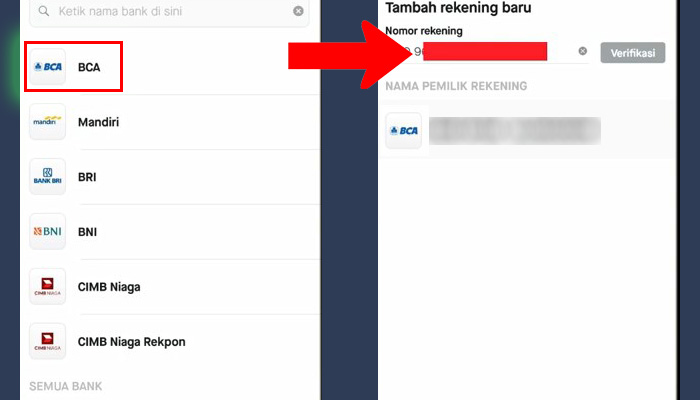 gopay tarik bca - nomor rekening