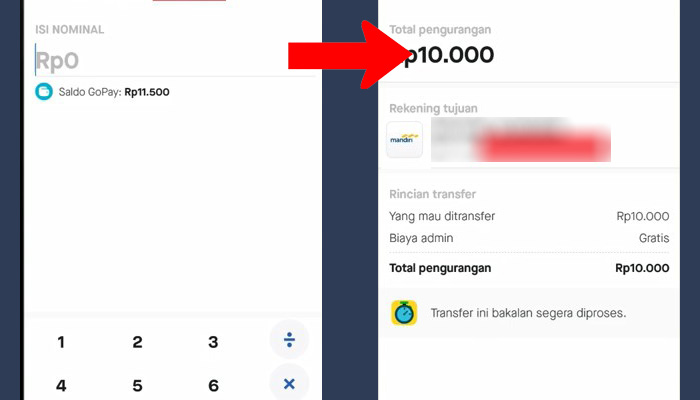 gopay tarik isi nominal - mandiri