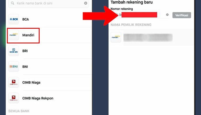 gopay tarik mandiri - nomor rekening