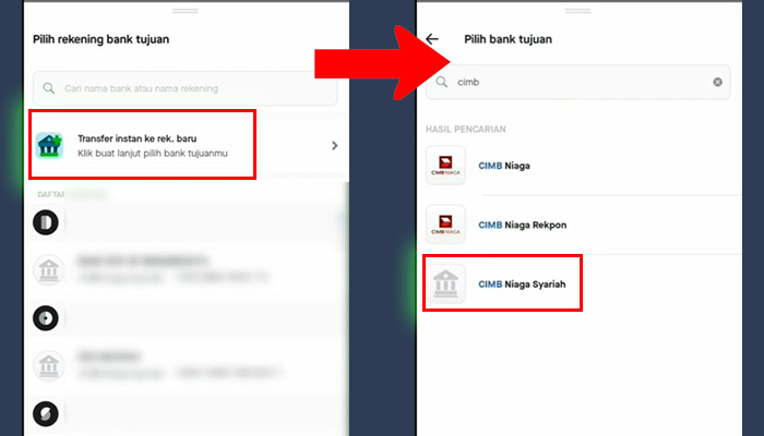 gopay transfer instan ke rek baru - cimb niaga syariah