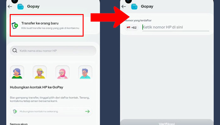 gopay transfer ke orang baru - nomor handphone